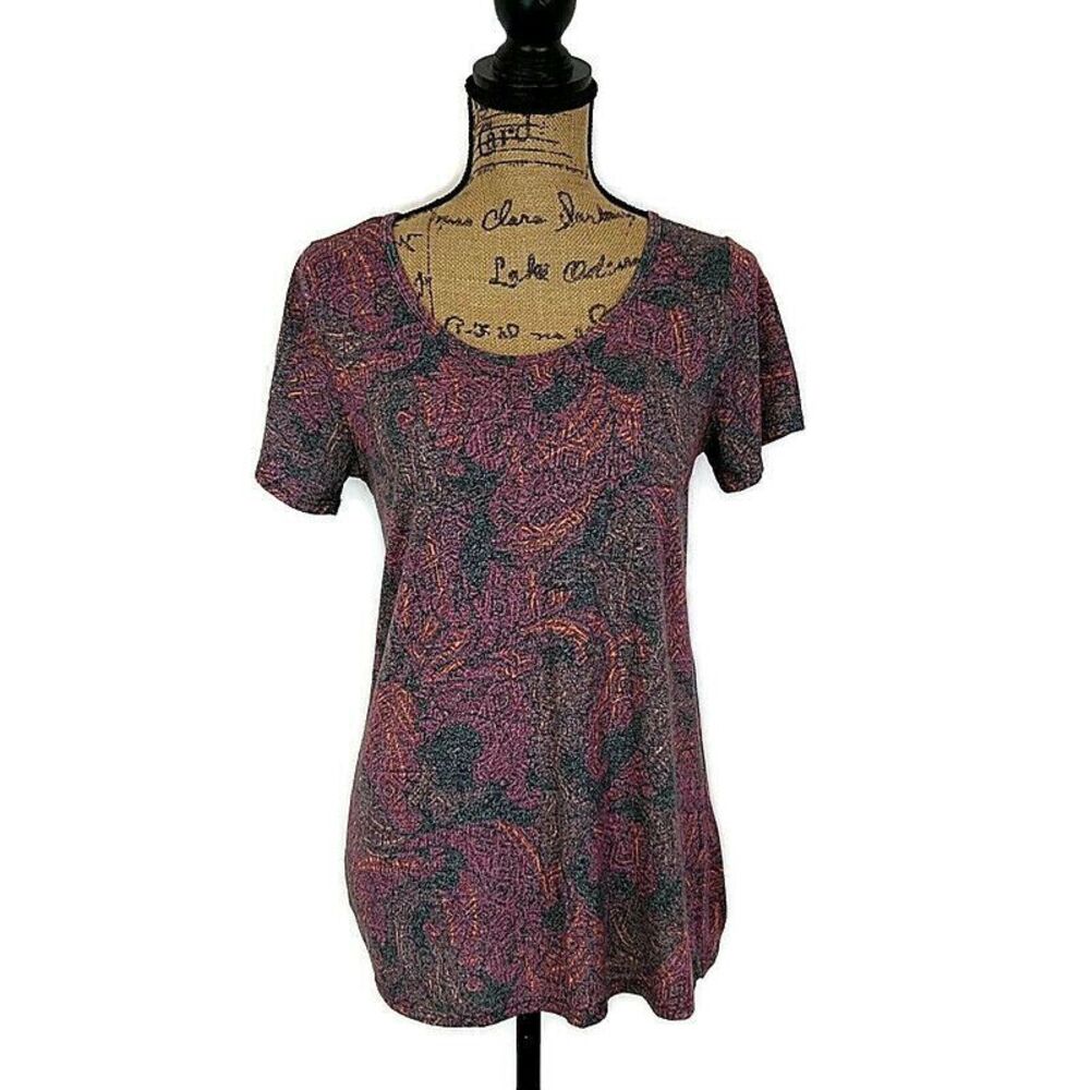 LulaRoe Womens sz S Classic T Shirt Pink Geometric Short Sleeve Scoop Neck